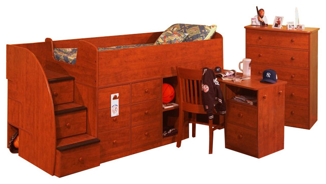Berg Furniture Sierra Full Captain's Bed with Pull-out Desk and Stairs
