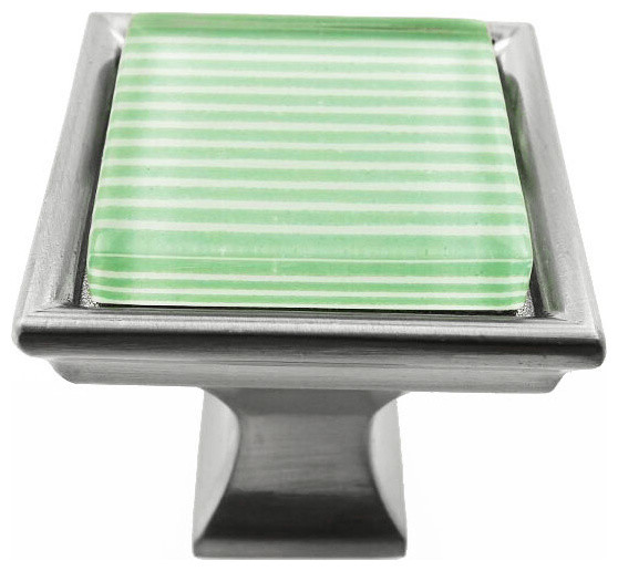 Green Stripes Crystal Glass Brushed Nickel Madison Classic Knob