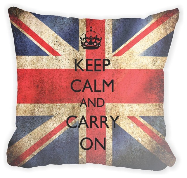 Keep Calm and Carry On British Flag Microfiber Throw Pillow, No Fill