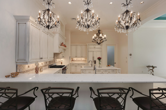 Bar Area With Crystal Chandeliers Traditional Kitchen