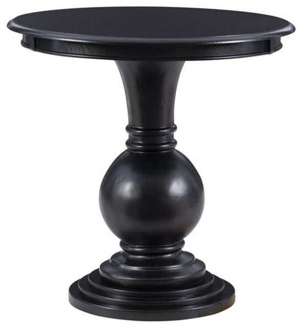 Linon Aspen Round Wood Accent Table Pedestal Base 26.5" High in Jet