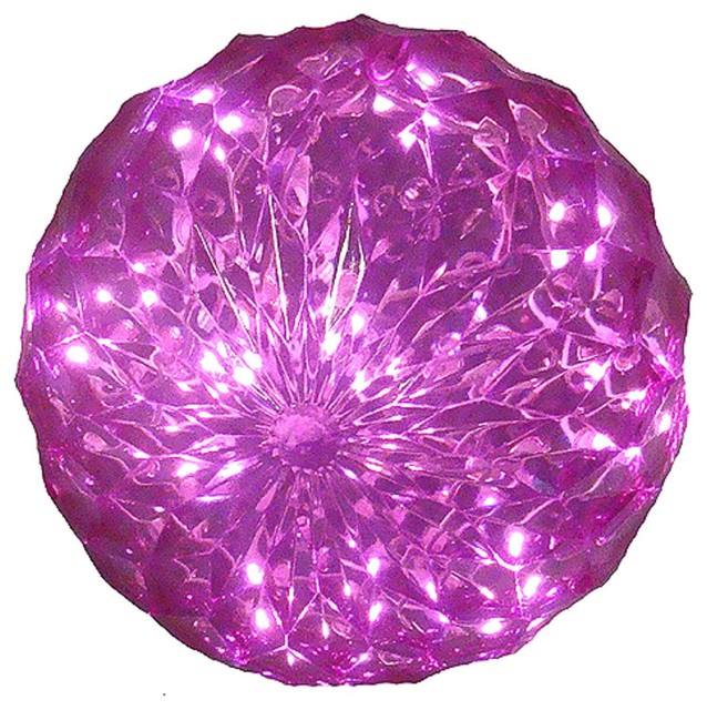 6" Pink LED Crystal Sphere Hanging Outdoor Christmas Decor ...