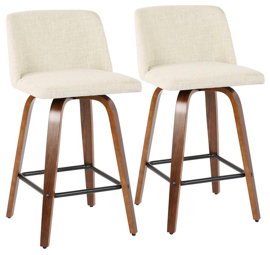 Lumisource Toriano MidCentury Modern Counter Stool, Walnut/Cream, Set
