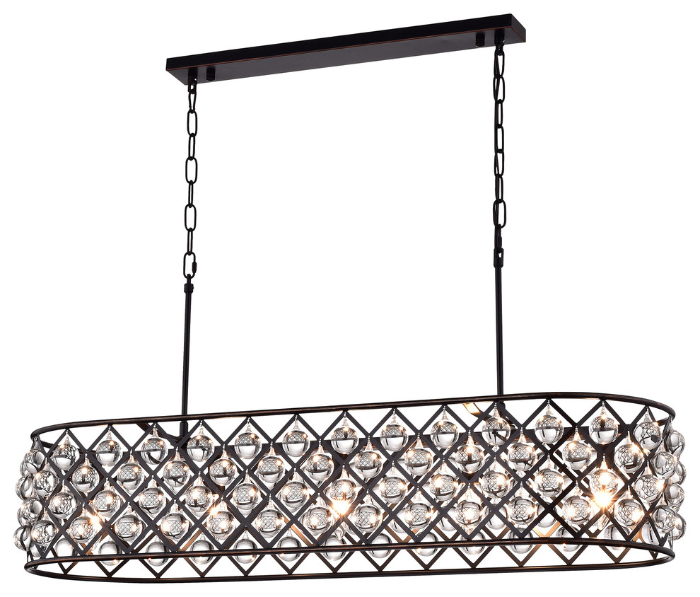 Azha 5-Light Oil Rubbed Bronze Oval Chandelier With Crystal Spheres