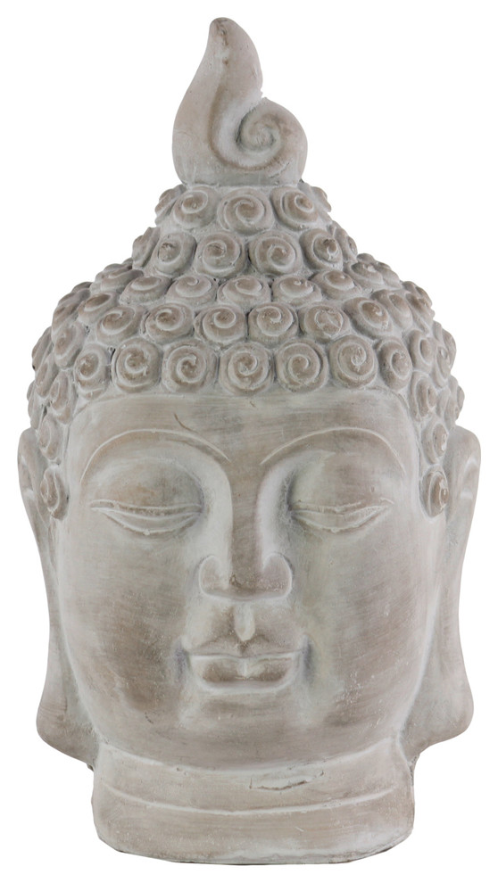 Cement Buddha Head With Pointed Shisha Sculpture Asian Garden