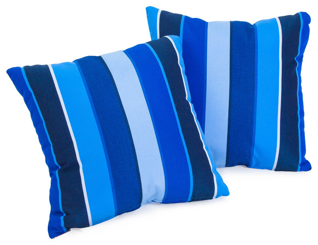 Milano Colbalt Blue Striped 17" Sunbrella Pillow, Set of 2