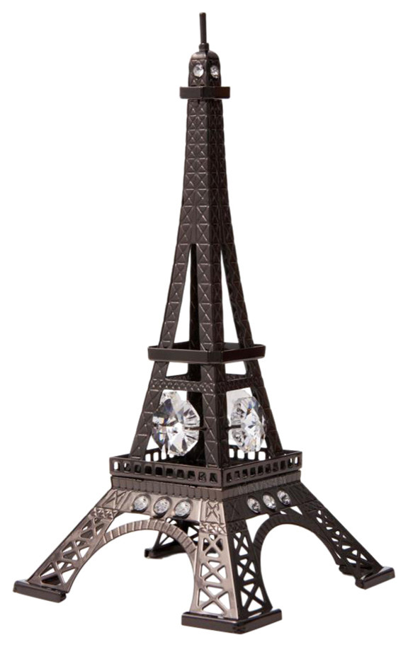 Gunmetal Grey Crystal Studded Eiffel Tower Ornament