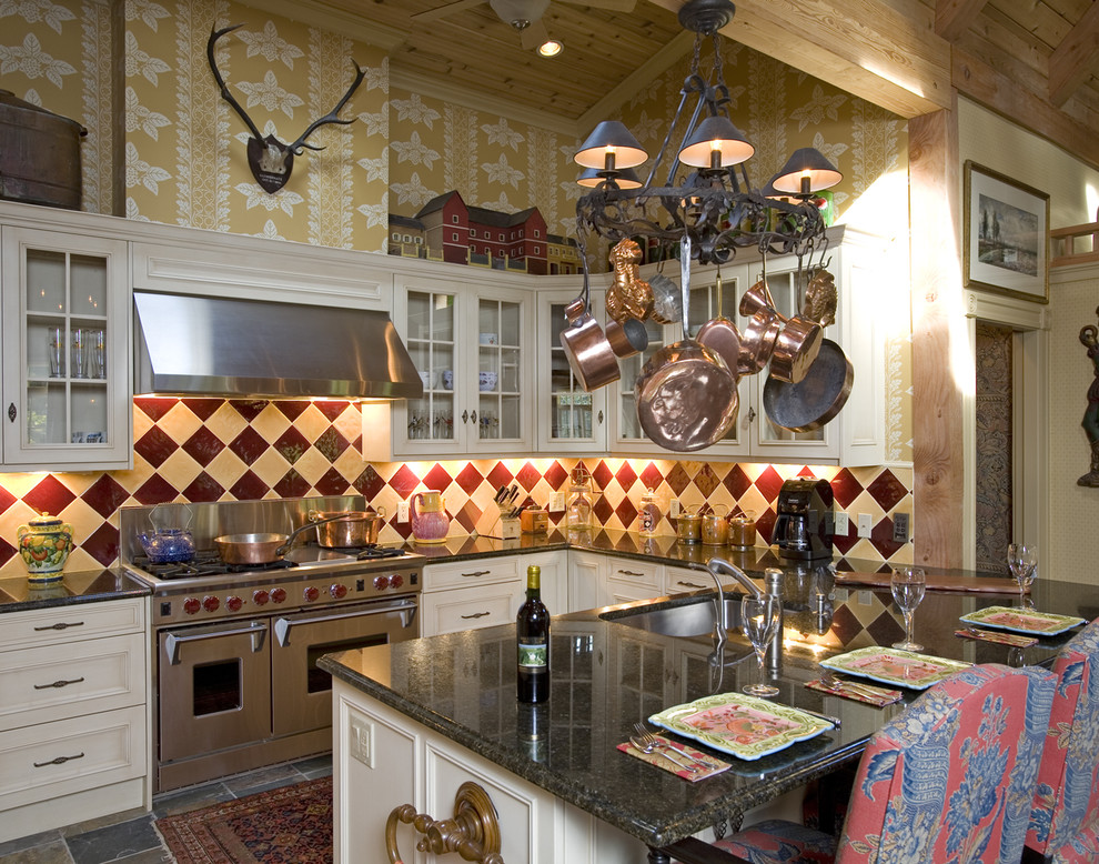 This is an example of a traditional kitchen in Boston with granite benchtops.