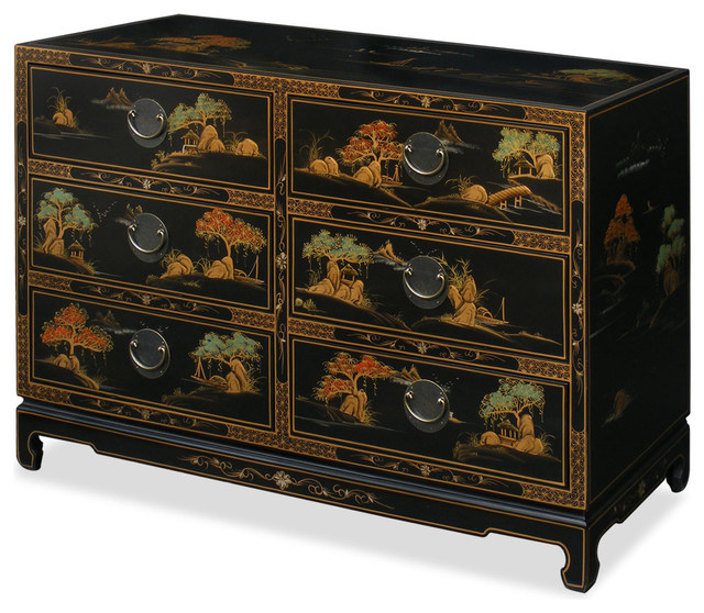 China Furniture and Arts Chinoiserie Scenery Design Chest of Drawers