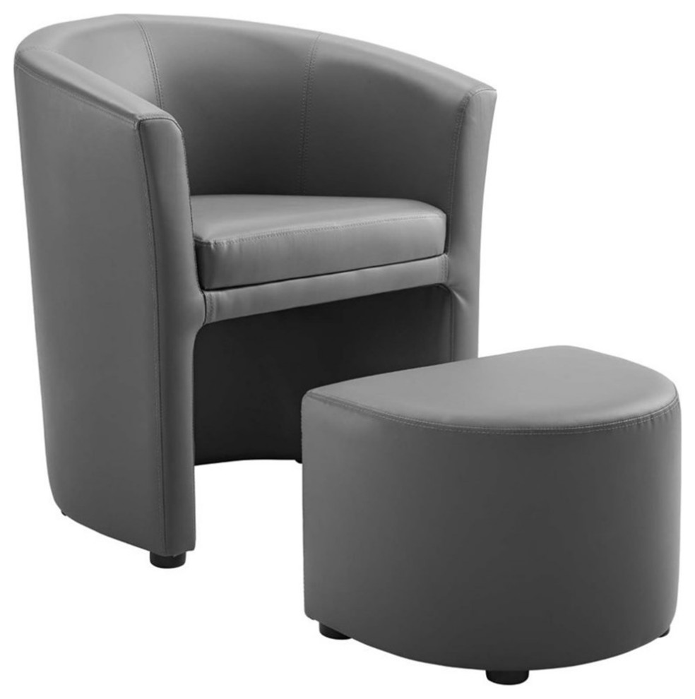 Modway Divulge Modern Faux Leather Armchair and Ottoman in Gray