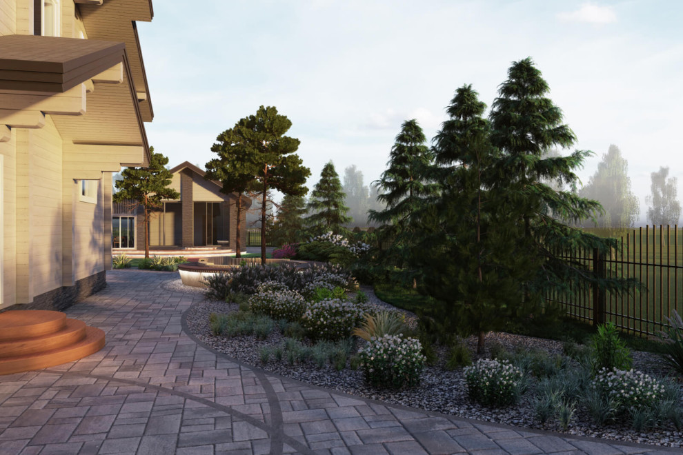 Сочетании в покрытии плитки и брусчатки