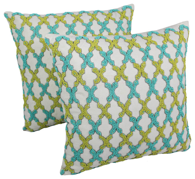 20IN Moroccan Beaded Cotton Throw Pillows, Set of 2 Mediterranean Decorative Pillows by