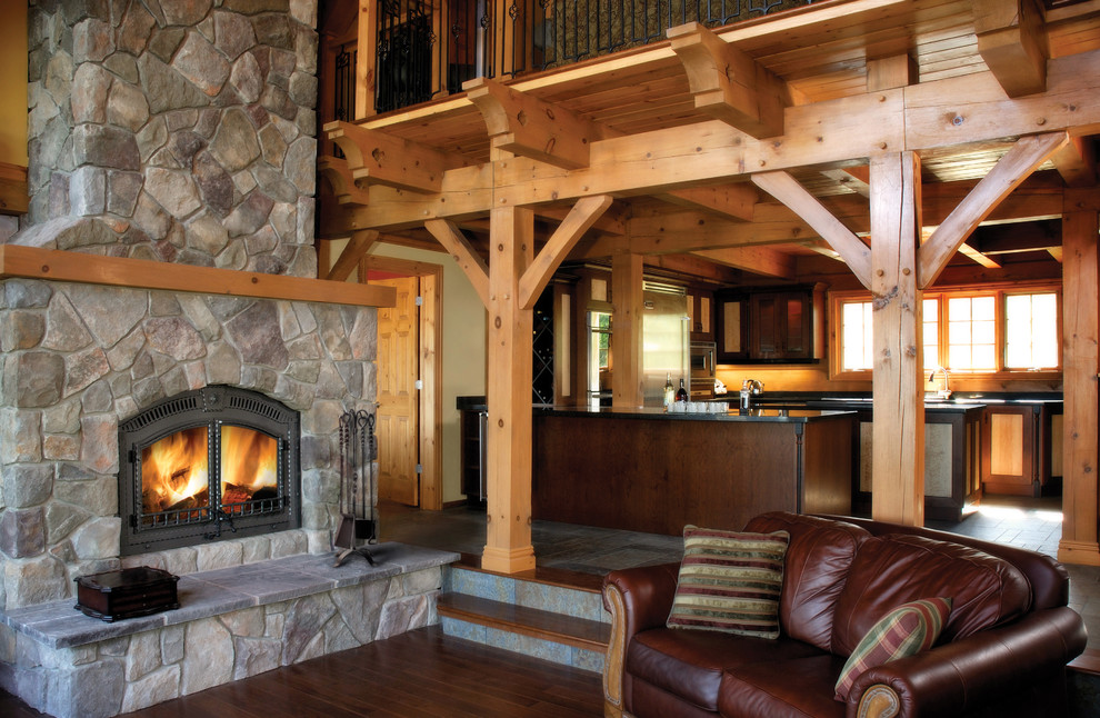Inspiration for a large rustic family room remodel in Other