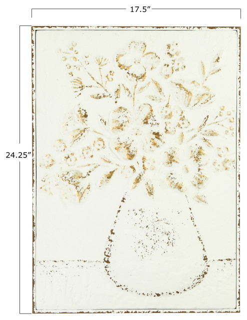 24"H Embossed Flowers in Vase Distressed Metal Wall Décor - Farmhouse ...