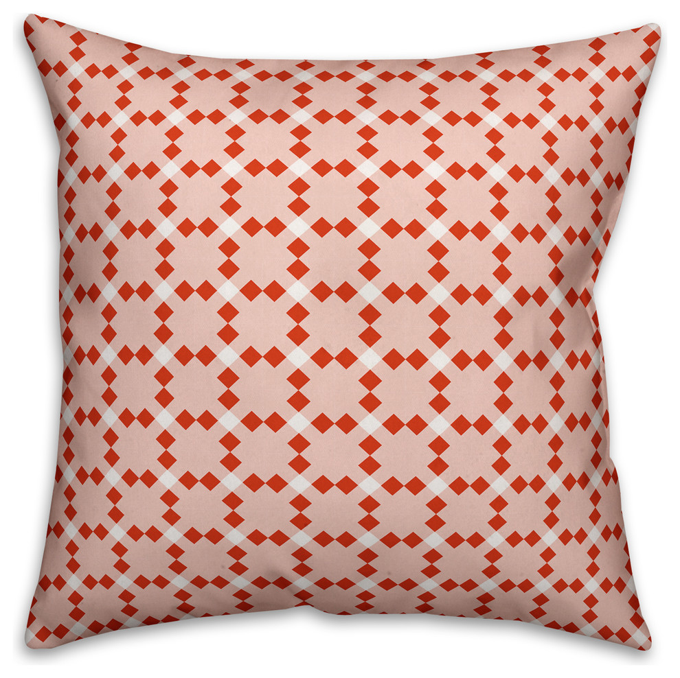 Red Check Plaid Throw Pillow, 20"x20"