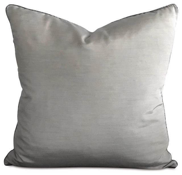 Silver Shantung Silk Metallic Bead Welt Trim Decorative Pillow Cover 20"x20"