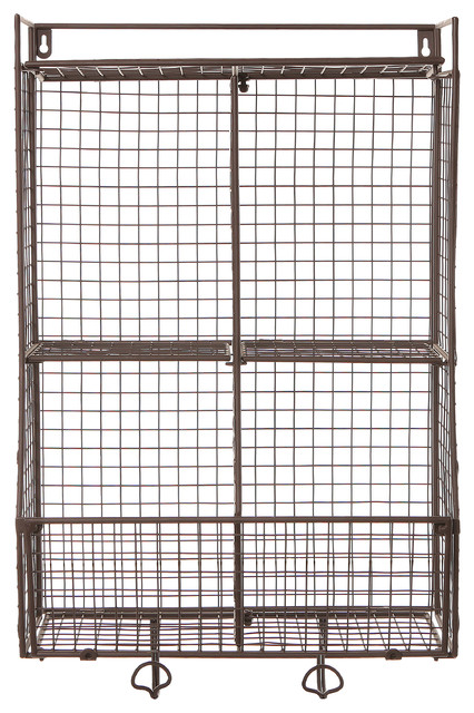 Wall Mounted Wire Mesh Storage Basket With 2 Hanging Hooks Wall Mounted Wire Mesh Storage Basket With 2 Hanging Hooks