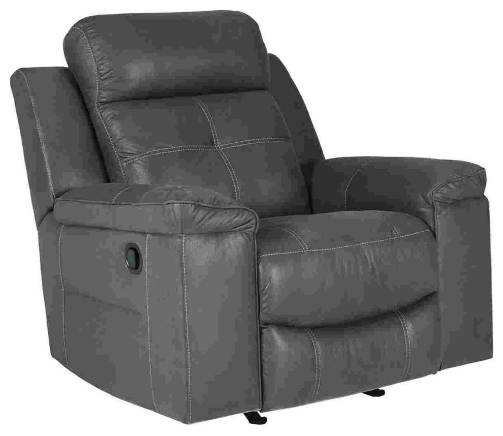 Rocker Recliner With Pull Tab Reclining Motion, Dark Gray