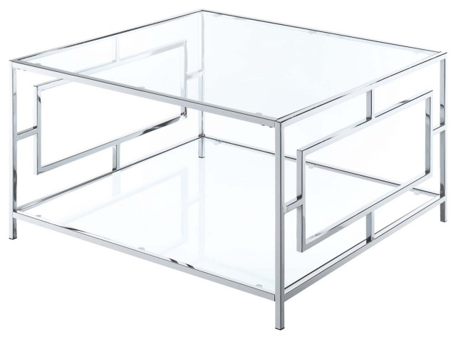 Town Square Chrome Square Coffee Table With Shelf