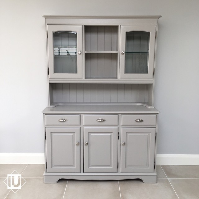 grey kitchen dresser Custom Painted UPCYCLED Medium Vintage/pine Kitchen Welsh Dressers With Plate Racks & Storage Fusion Mineral Paint Grey