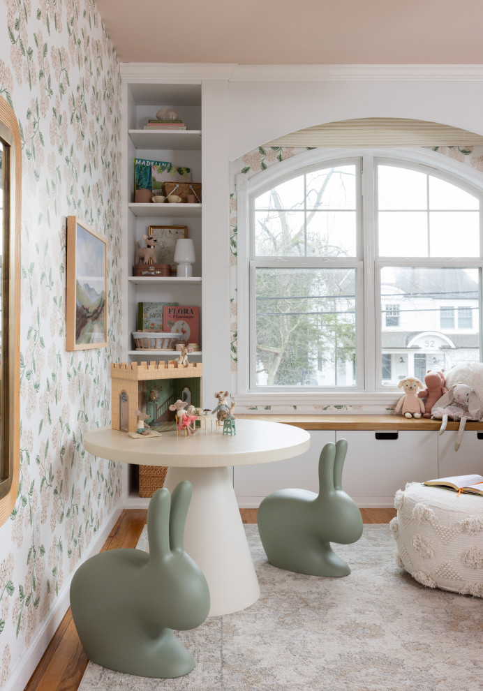 Playful Garden Bedroom - Inspiration for a bedroom girl wallpaper kids' bedroom remodel in New York