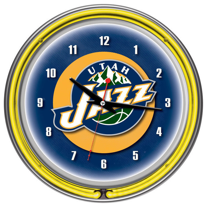 Utah Jazz NBA Chrome Double Ring Neon Clock