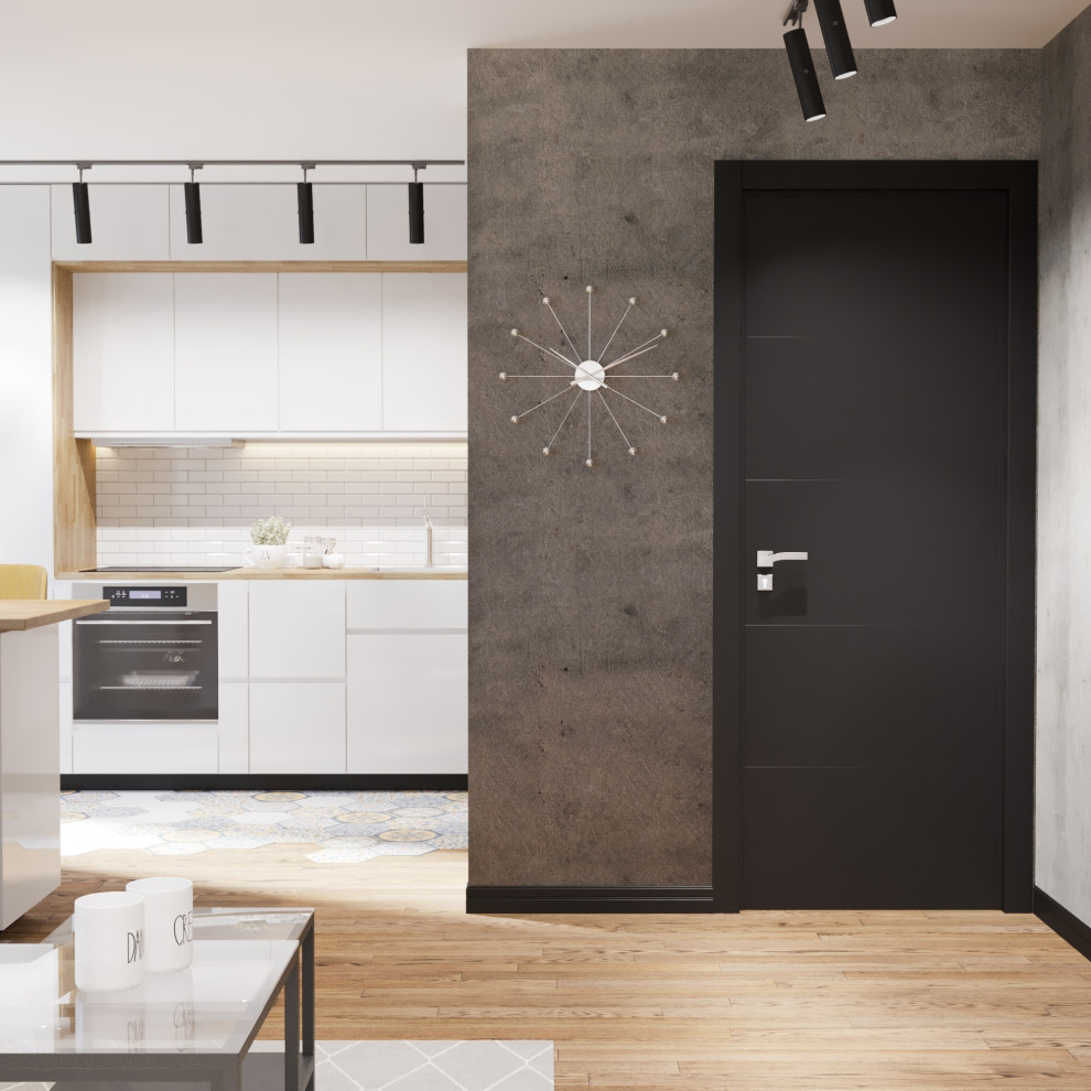 Визуализация проекта кухни-гостиной.