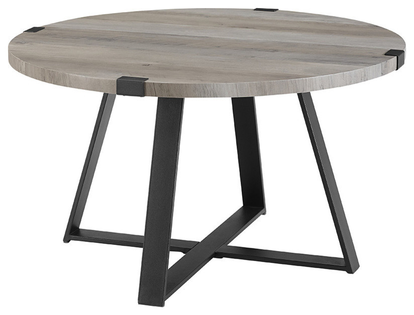 30" Metal Wrap Round Coffee Table, Gray Wash/Black