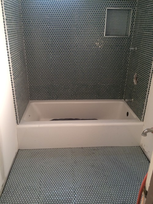 I Don T Like My Newly Laid Bathroom Tile Help I Would Like To Get The Gray Grout Out Of Penny Tile And Do It White Has Anyone Ever Done That Round Will Present A Challenge Imagine