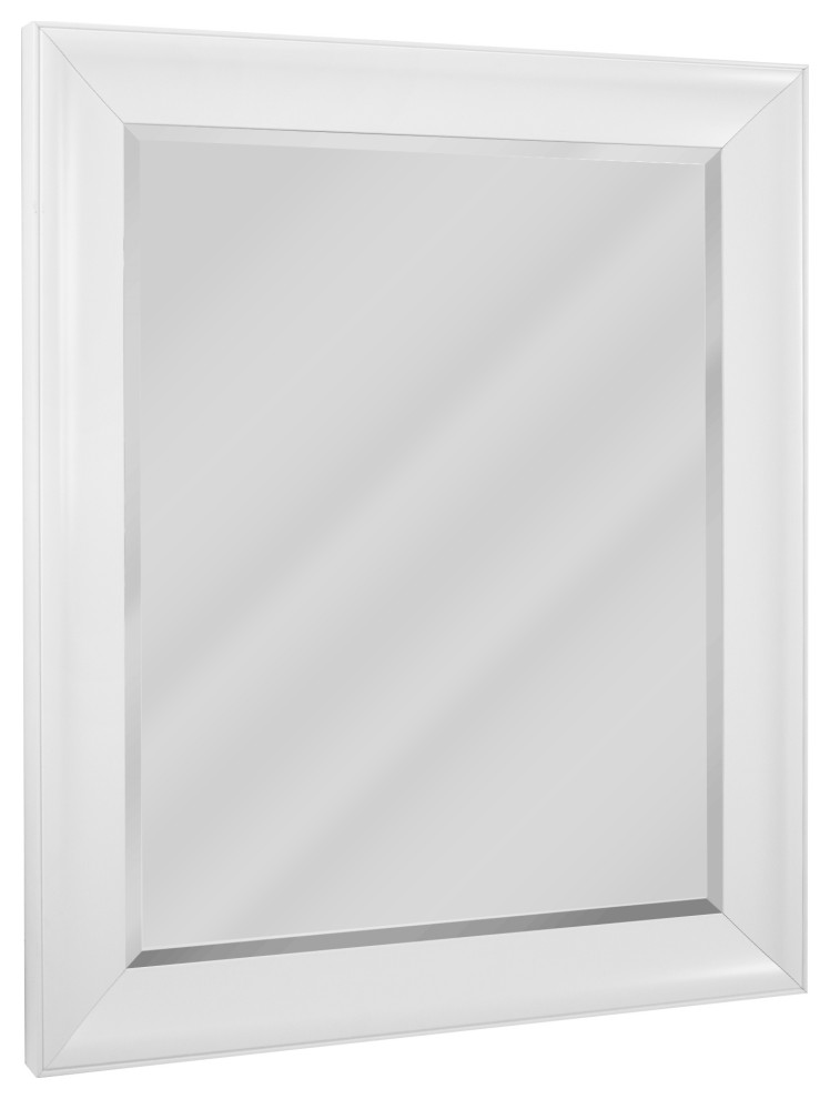 Head West  Contemporary Glossy White Framed Beveled Mirror - 27.5 x 33.5