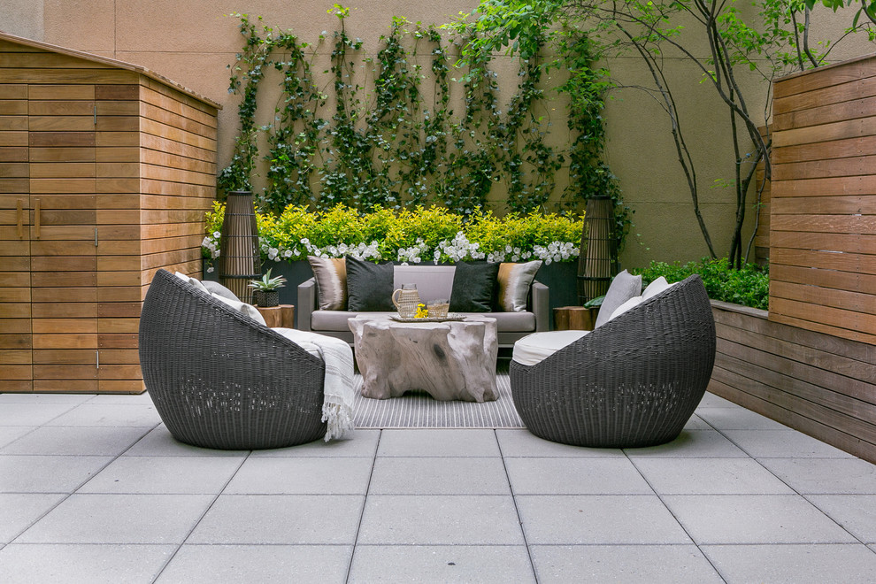 Inspiration for a mid-sized contemporary backyard patio in New York with concrete slab.