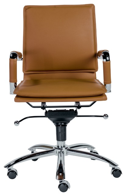 Ar Low Back Cognac Leather Chrome, Modern Leather Office Chair
