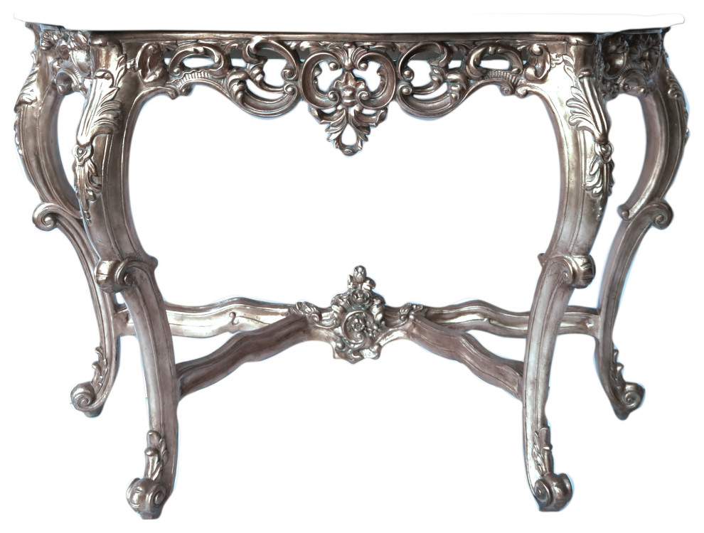 Rosia 53" White Marble Console Table Victorian Console Tables by