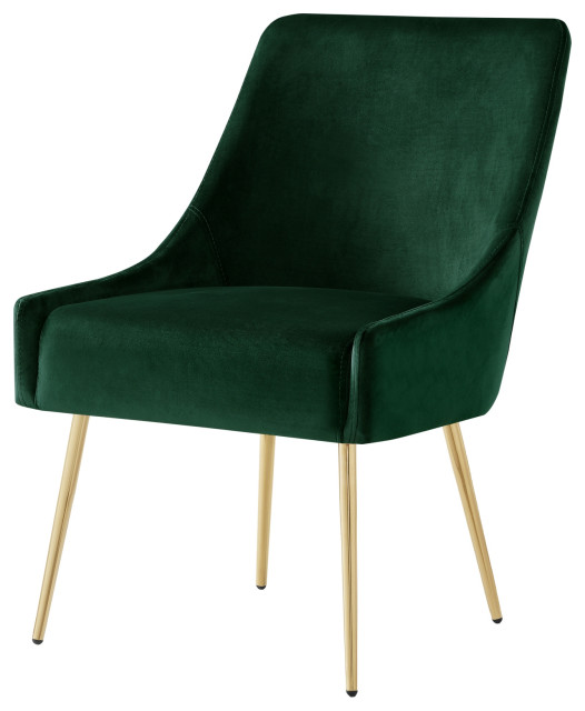 Fergo Dining Chair, Set of 2, Emerald Velvet, Armless, Leg: Gold