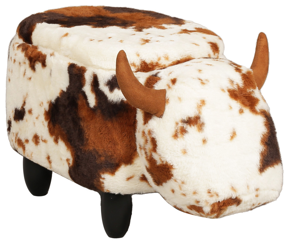 Milk Fur Cow Animal Ottoman, Storage for Living Room Contemporary