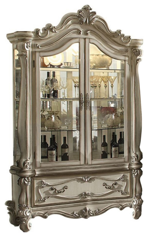 Curio With Scrolled Motifs And Touch Light, Offwhite Contemporary China And