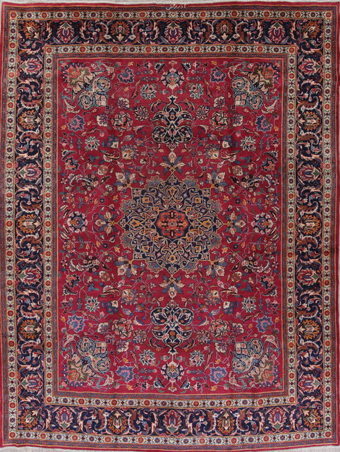Consigned Antique Geometric Handmade, Persian Rug Blue And Red