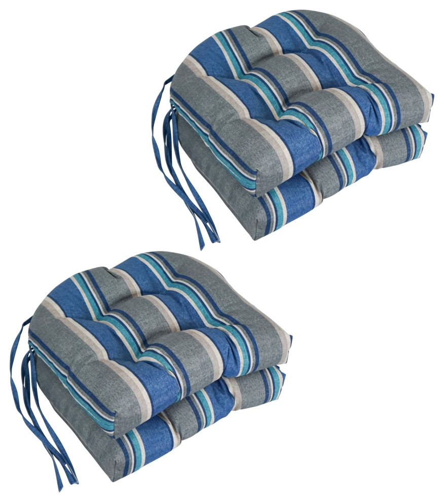 16" Patterned Outdoor UShaped Tufted Chair Cushions, Set of 4, Sovaro