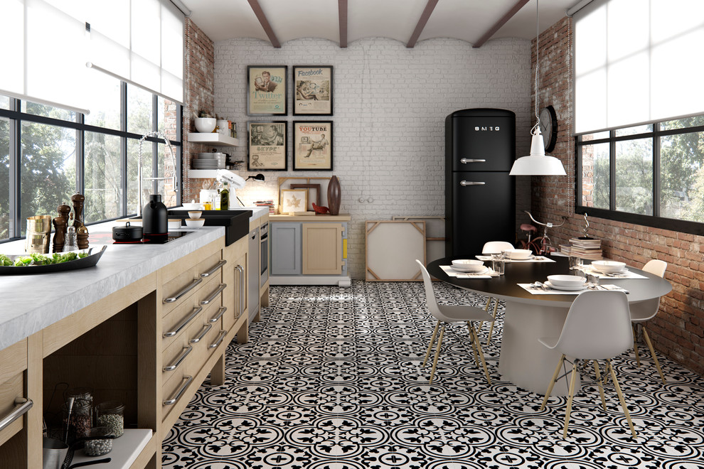 Kitchen - contemporary porcelain kitchen idea