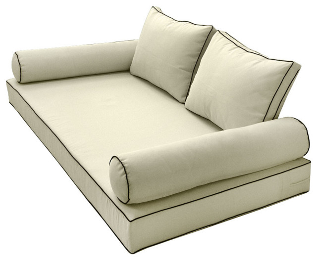 S1 Full Size 5PC ContrastPipe Daybed Mattress Cushion Bolster Complete