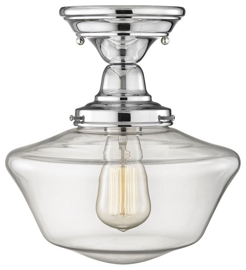 Schoolhouse SemiFlush Ceiling Light Chrome with Clear Glass Flush