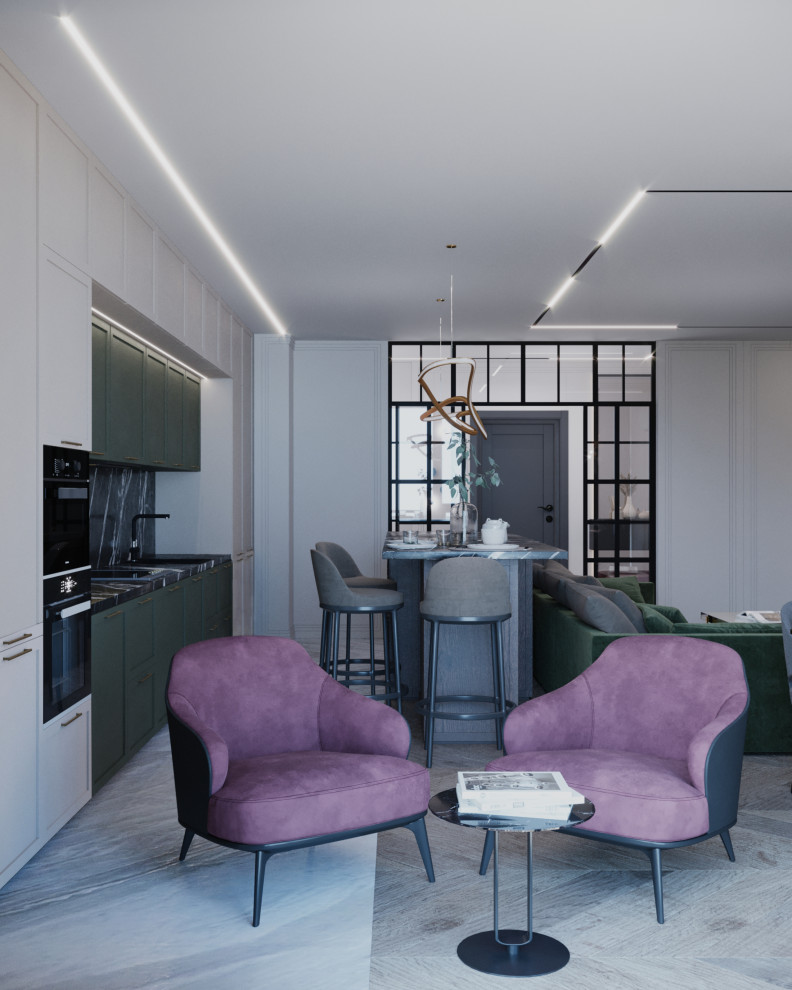 Кухня-гостиная+санузел в стиле Неоклассика