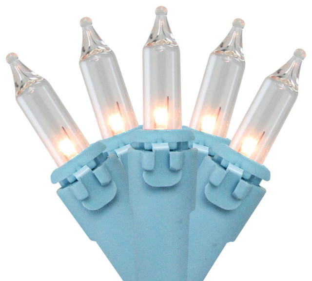 50Count Clear Mini Christmas Light Set 17ft Blue Wire Modern