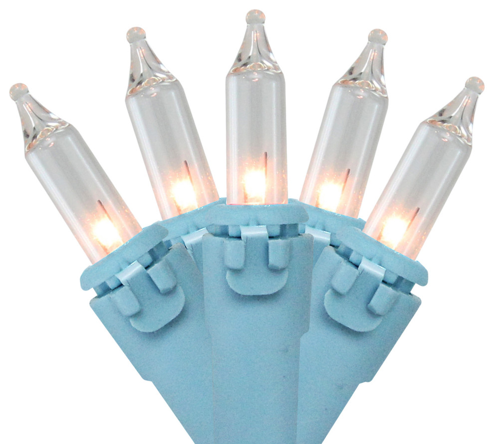 50Count Clear Mini Christmas Light Set 17ft Blue Wire Modern Holiday Lighting by