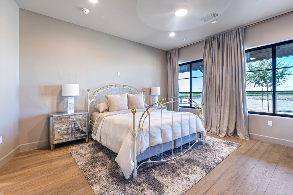 Primary Bedroom with Black-Framed Window Wall | Tuscan Farmhouse