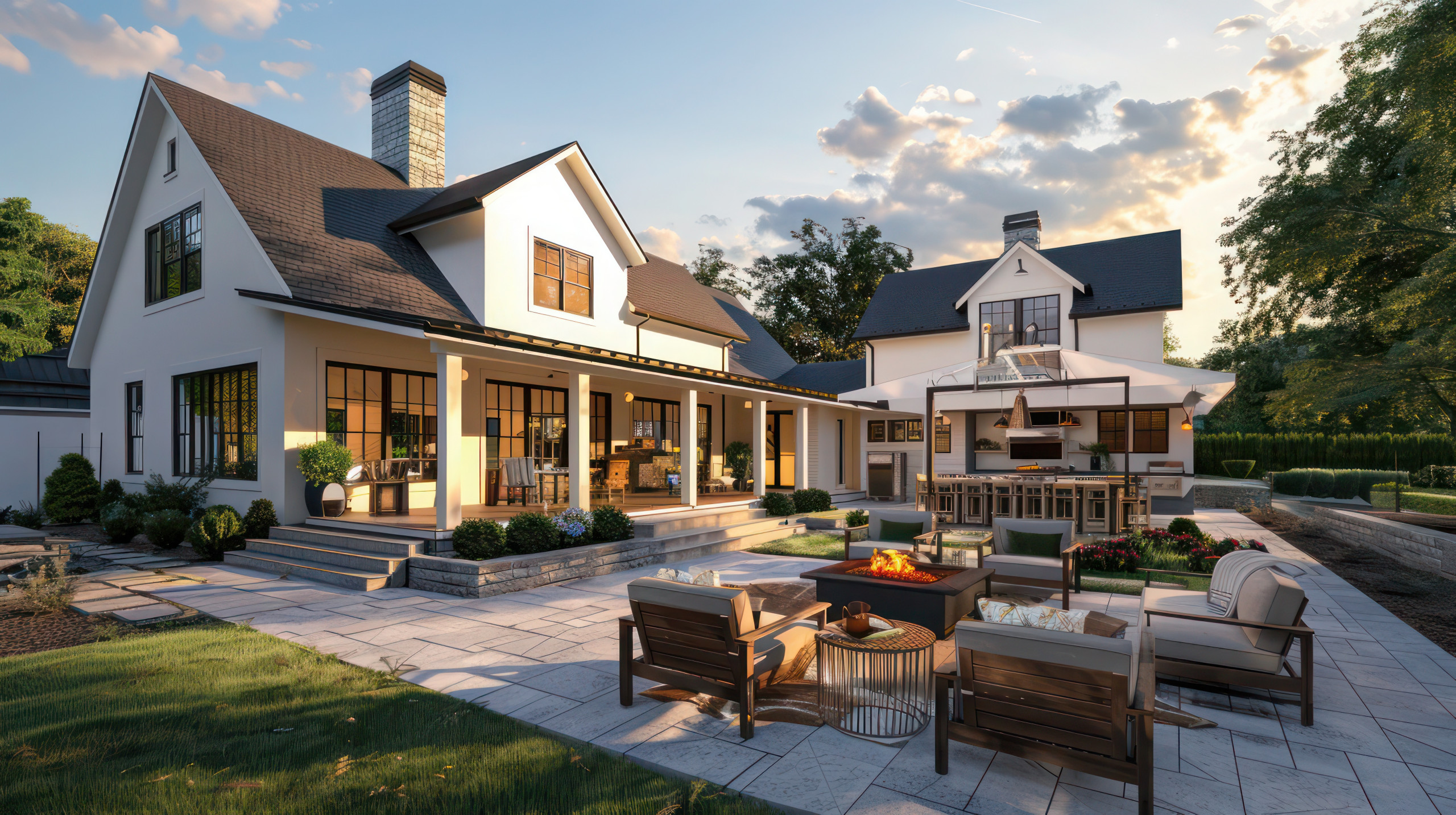 luxury modern home exterior with outdoor patio
