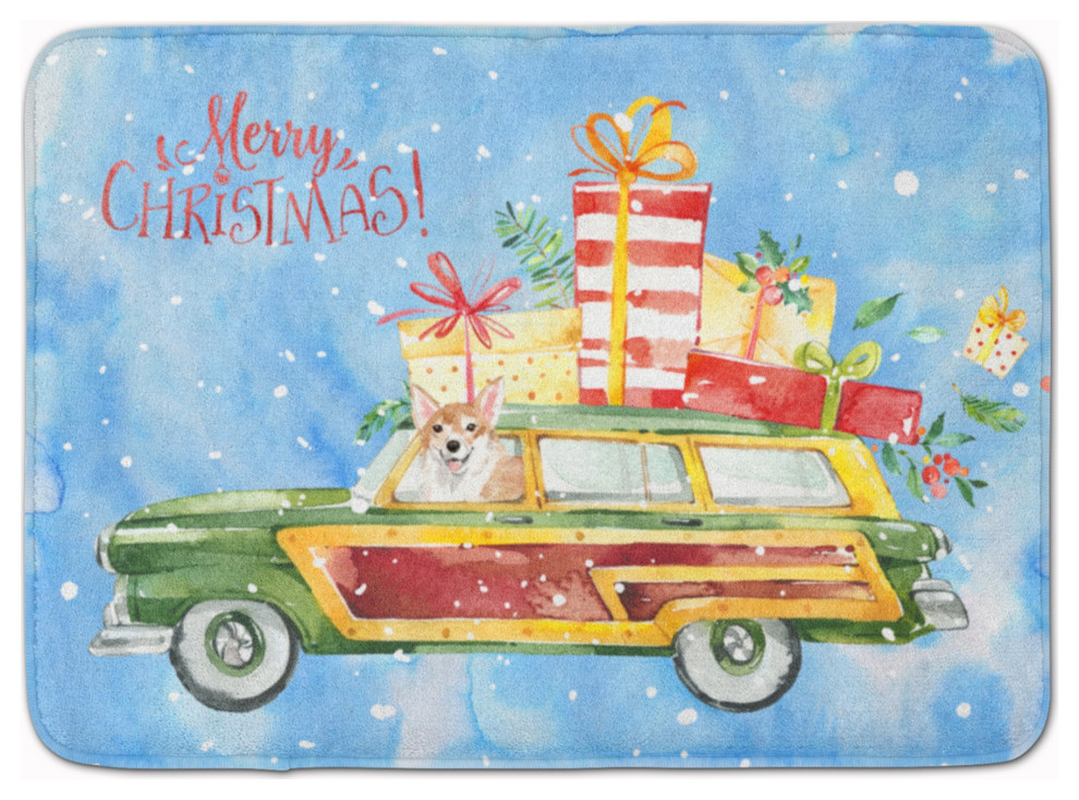 Merry Christmas Corgi Machine Washable Memory Foam Mat Doormats