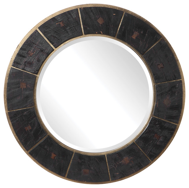 Uttermost Kerensa Dark Wood Round Mirror Transitional Wall Mirrors