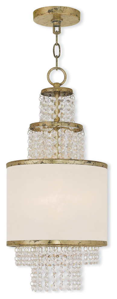 Mini Chandelier With Clear Crystals and Off-White Sheer Organza Shade