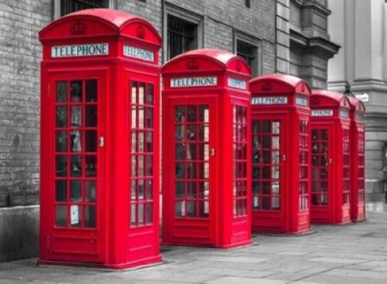 London  telephone boxes in a row Print